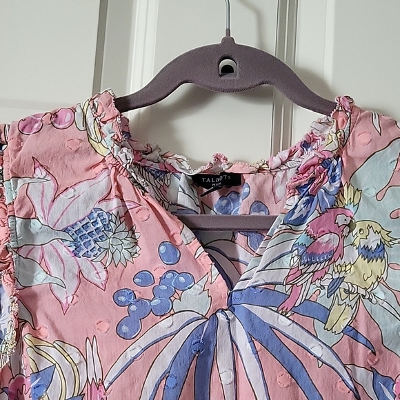 Talbots Women’s Medium Sleeveless Floral Blouse – Pink & Blue Tropical Print - Picture 5 of 11